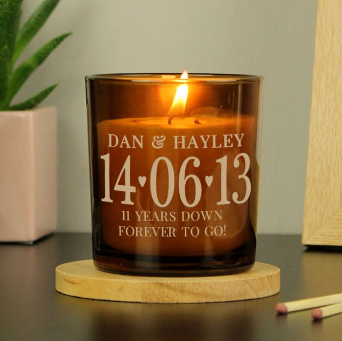 Personalised 11th Anniversary Amber Glass Candle