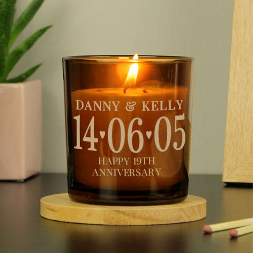 Personalised 19th Anniversary Amber Glass Candle