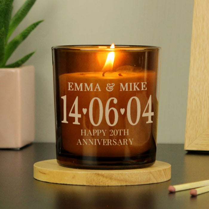 Personalised 20th Anniversary Amber Glass Candle