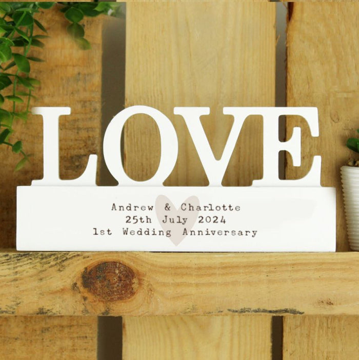 1st Anniversary Wooden Love Ornament - Free Text