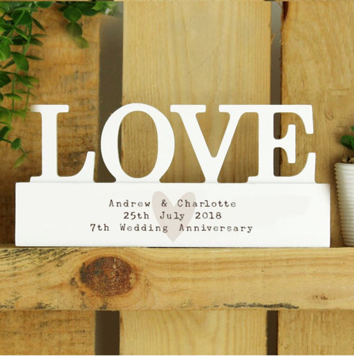 7th Anniversary Wooden Love Ornament - Free Text
