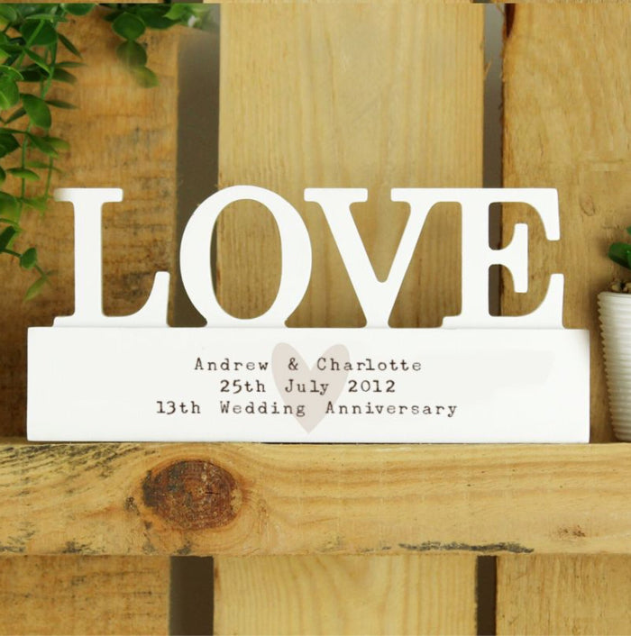 13th Anniversary Wooden Love Ornament - Free Text