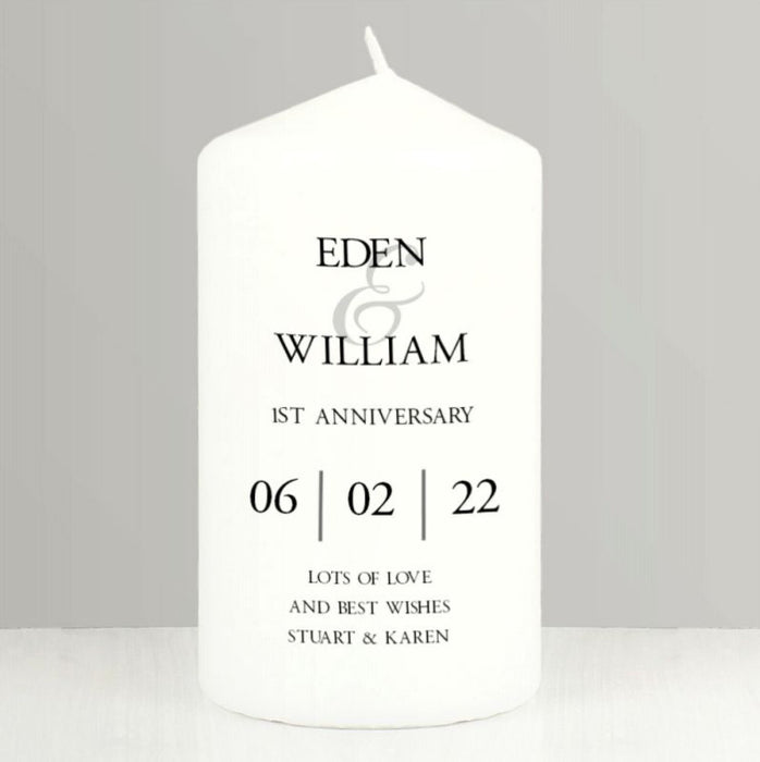 Personalised 1st Anniversary Pillar Candle