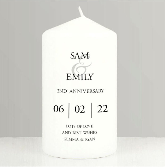 Personalised 2nd Anniversary Pillar Candle