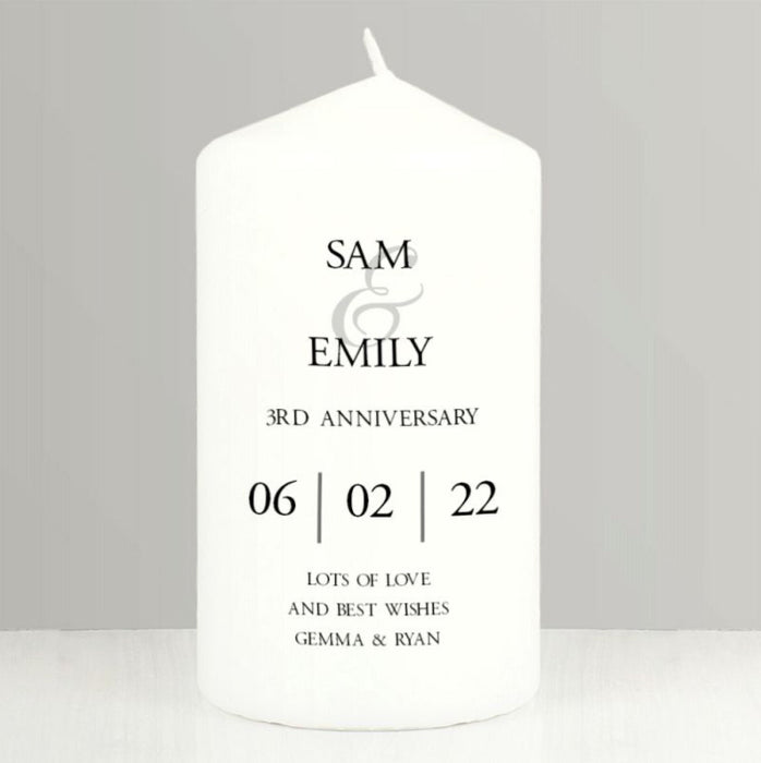 Personalised 3rd Anniversary Pillar Candle