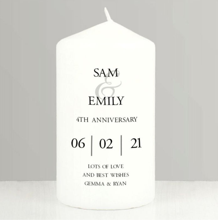 Personalised 4th Anniversary Pillar Candle