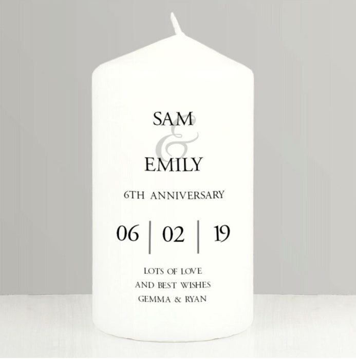 Personalised 6th Anniversary Pillar Candle