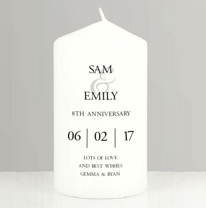 Personalised 8th Anniversary Pillar Candle