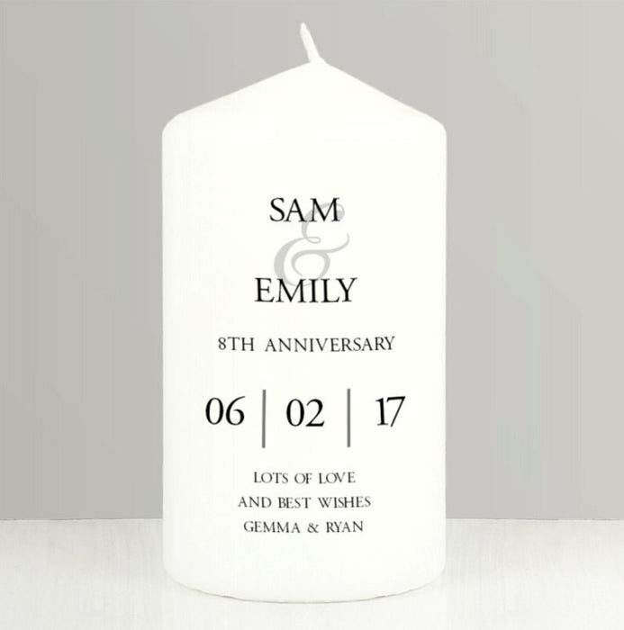 Personalised 8th Anniversary Pillar Candle