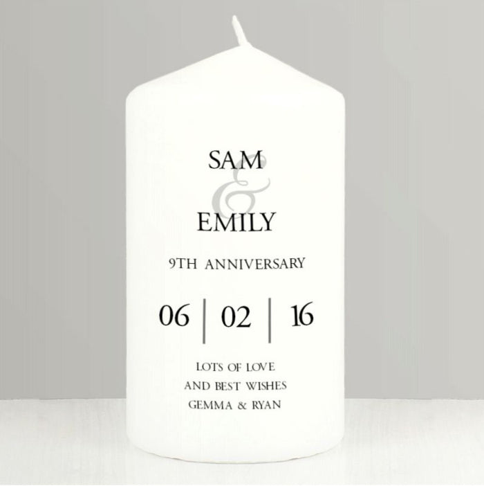 Personalised 9th Anniversary Pillar Candle