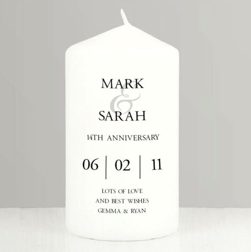 Personalised 14th Anniversary Pillar Candle