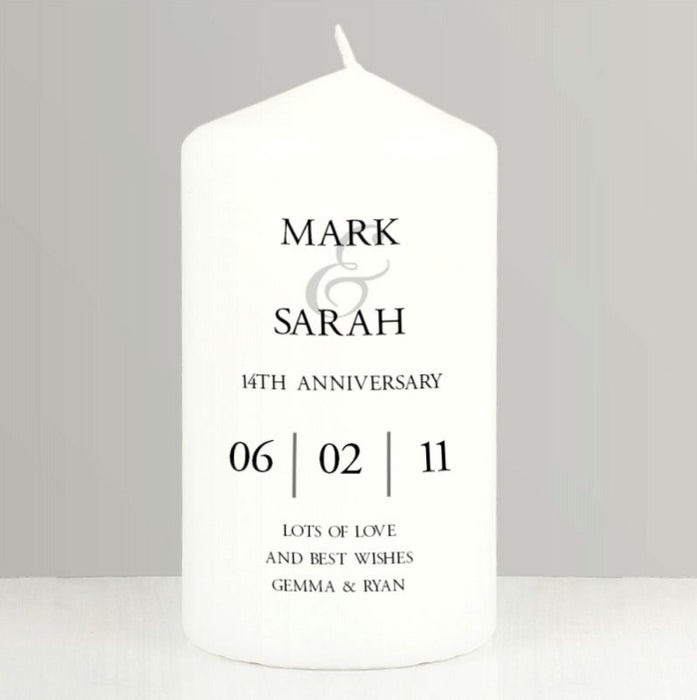 Personalised 14th Anniversary Pillar Candle