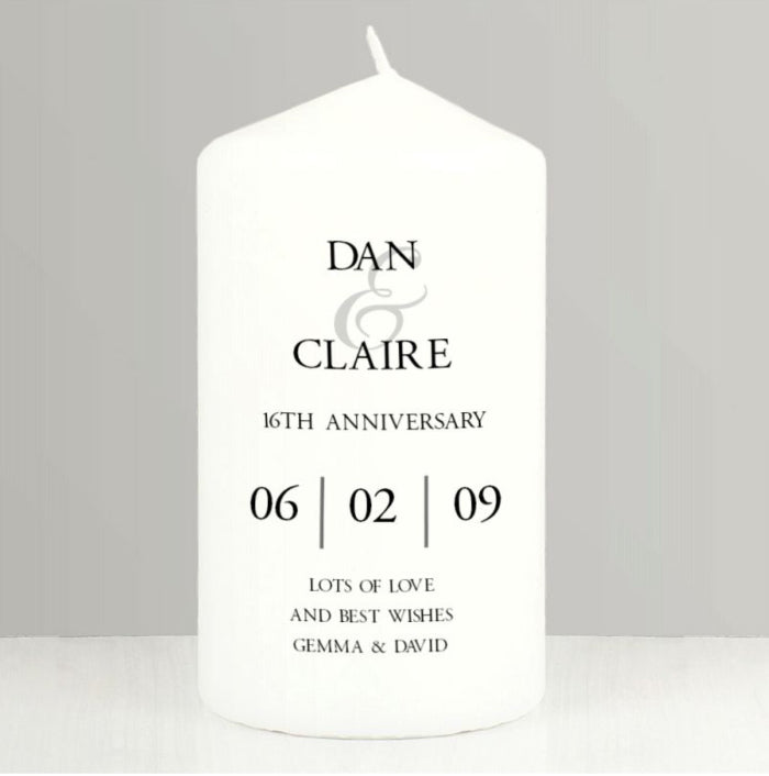 Personalised 16th Anniversary Pillar Candle