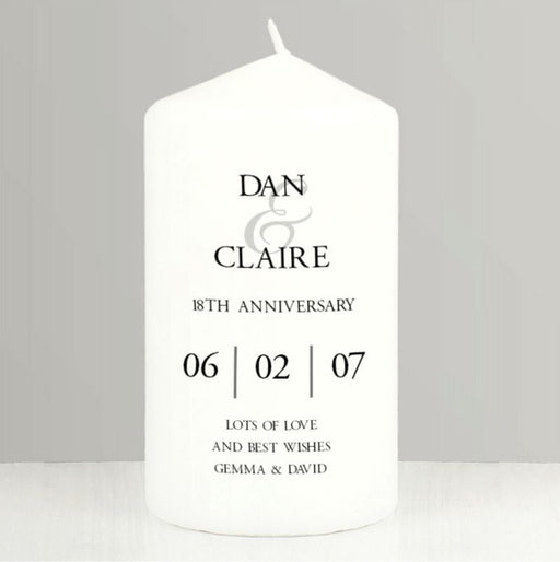 Personalised 18th Anniversary Pillar Candle