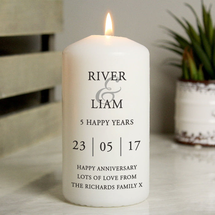 Personalised 5th Anniversary Pillar Candle