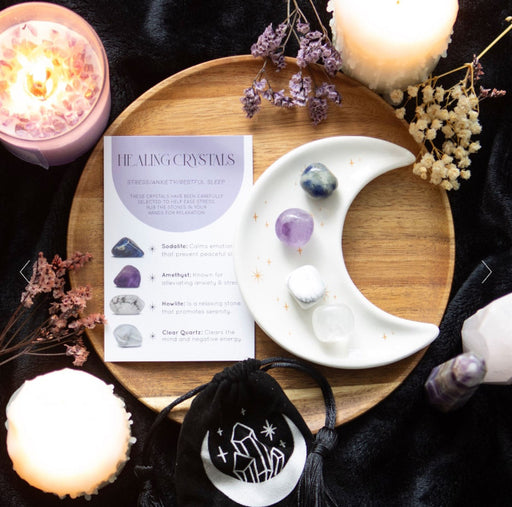Stress Healing Crystal Set with Moon Trinket Dish
