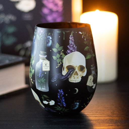 Gothic Homeware Venom & Vines Skull Print Stemless Wine Glass