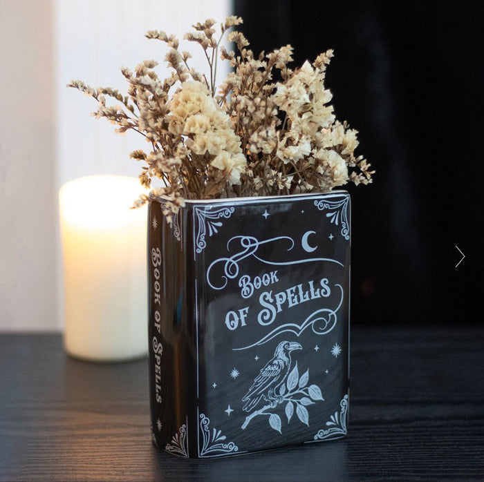 Gothic Homeware Raven Book of Spells Book Shaped Vase