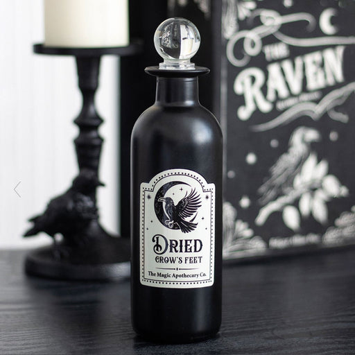 Gothic Homeware Dried Crow's Feet Decorative Glass Potion Bottle