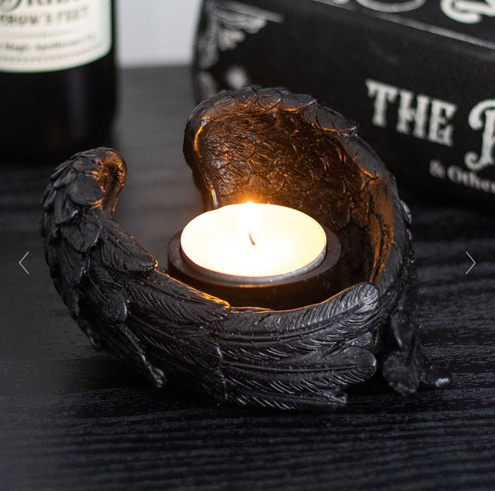 Gothic Homeware Raven Wings Tealight Candle Holder