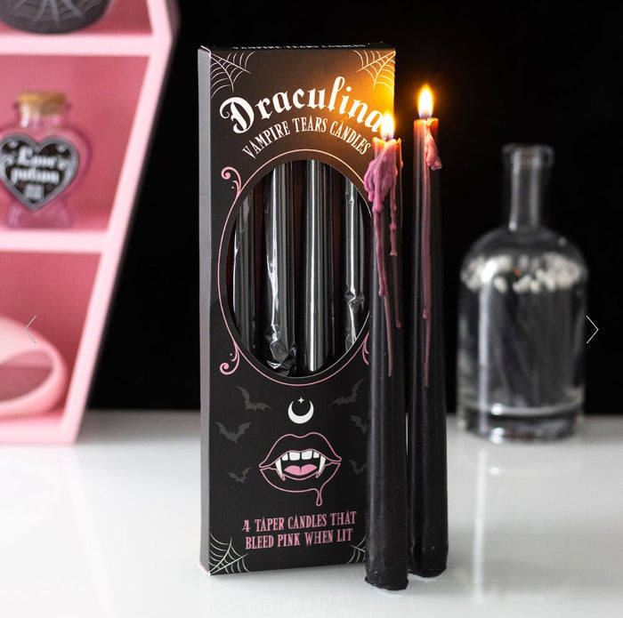 Gothic Homeware Set of 4 Pink Vampire Tears Taper Candles