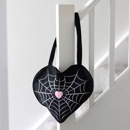 Gothic Spiderweb Heart Satin Tote Bag