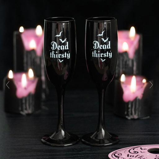 Gothic Homeware Set of 2 Dead Thirsty Bats Champagne Flutes