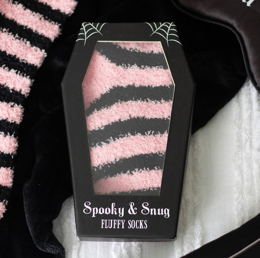 Women’s Gothic Pink and Black Striped Socks in Coffin Gift Box