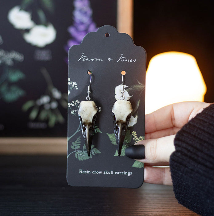 Gothic Jewellery Resin Crow Skull Earrings