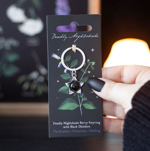 Gothic Deadly Nightshade Keyring with Black Obsidian