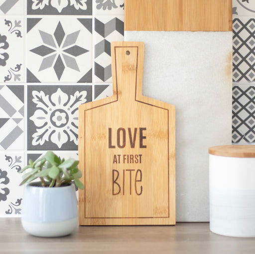 Love At First Bite Bamboo Paddle Chopping Board