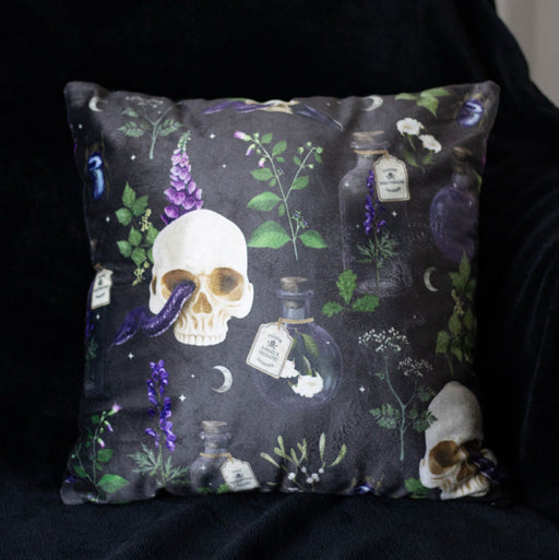 Gothic Homeware 35cm Square Venom & Vines Skull Print Cushion