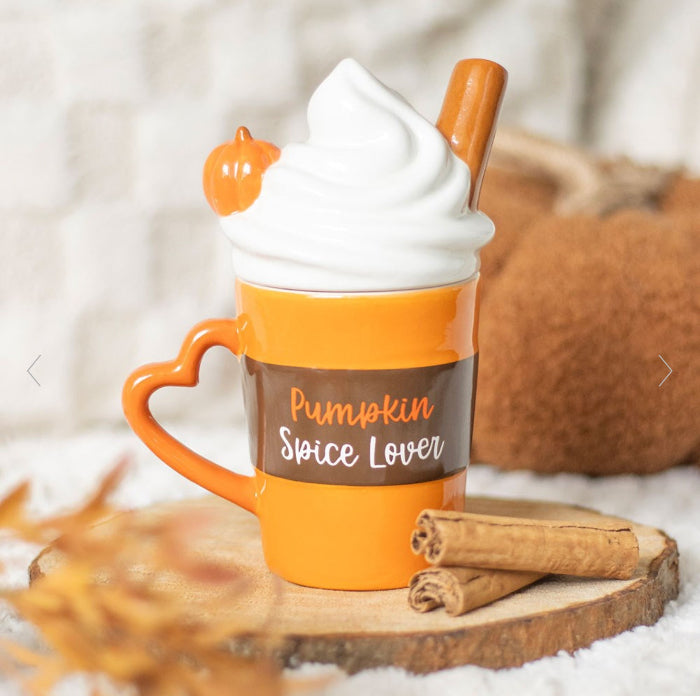 Autumn Decor Pumpkin Spice Latte Shaped Lidded Mug