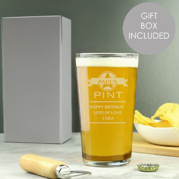 Engraved Diamond Birthday Pint Glass & Gift Box
