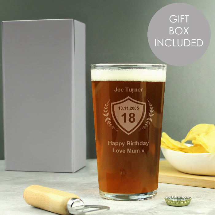 Engraved Birthday Crest Pint Glass & Gift Box