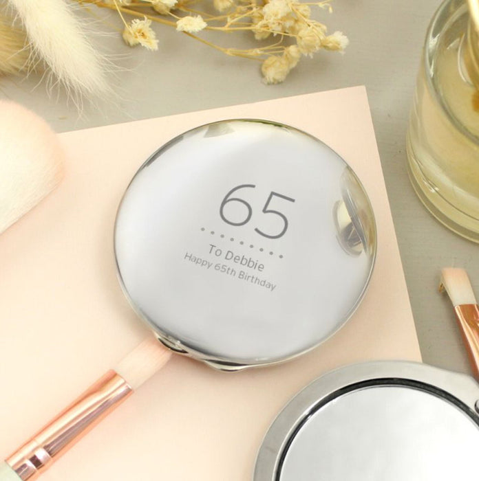 Personalised 65th Birthday Round Compact Mirror