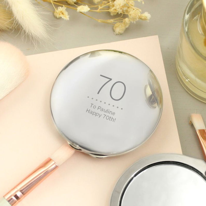 Personalised 70th Birthday Round Compact Mirror