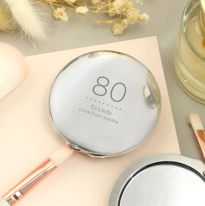 Personalised 80th Birthday Round Compact Mirror