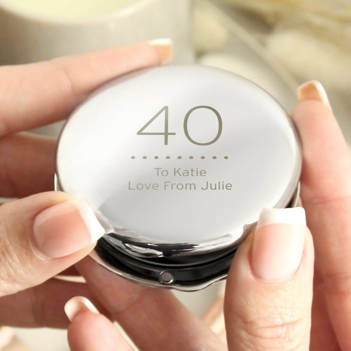 Personalised 40th Birthday Round Compact Mirror
