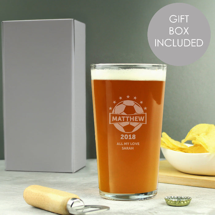 Engraved Football Birthday Pint Glass & Gift Box