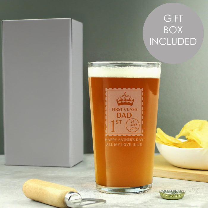 Engraved 1st Class Dad Pint Glass & Gift Box