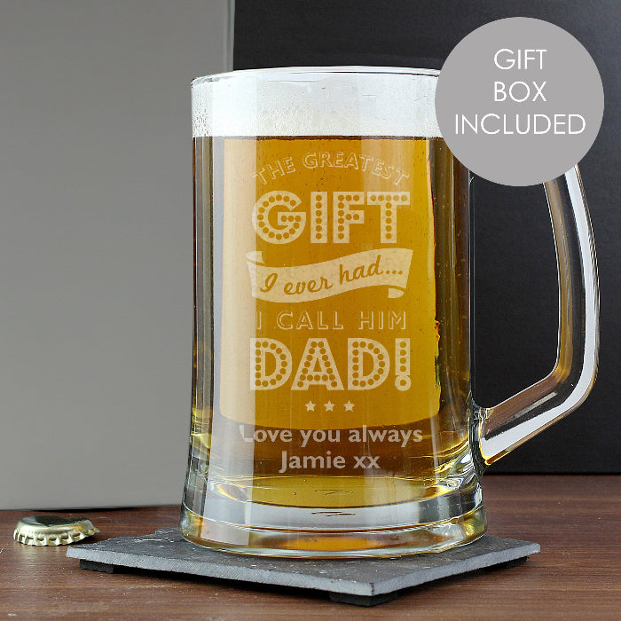 Engraved Greatest Dad Pint Stern Tankard Glass & Gift Box