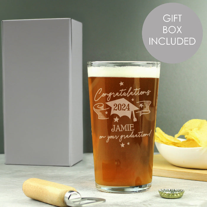 Engraved Graduation Pint Glass & Gift Box
