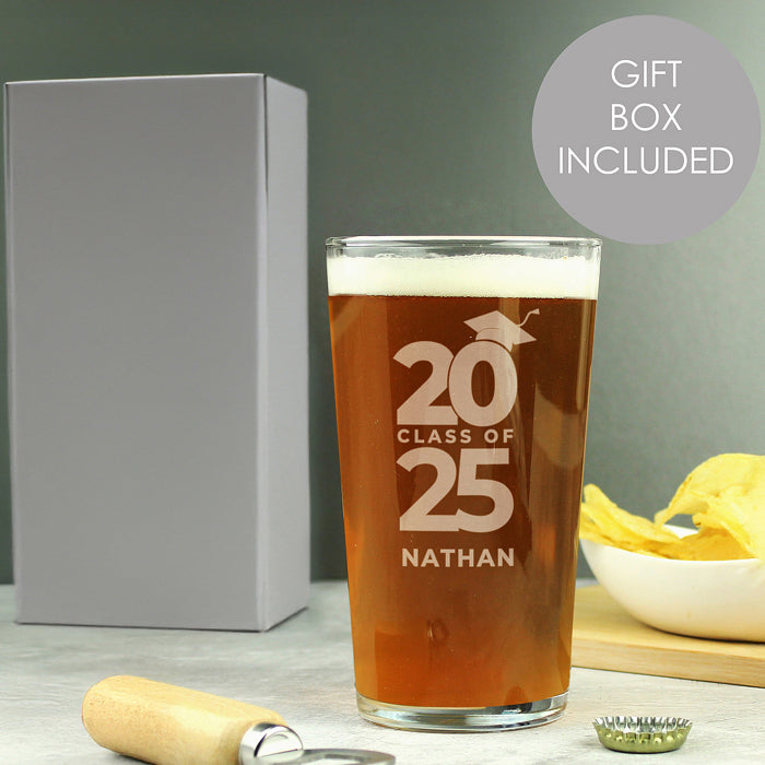 Engraved Class of Graduation Pint Glass & Gift Box