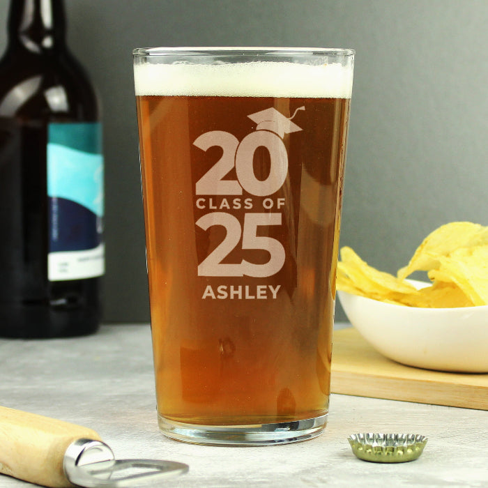 Engraved Class of Graduation Pint Glass & Gift Box