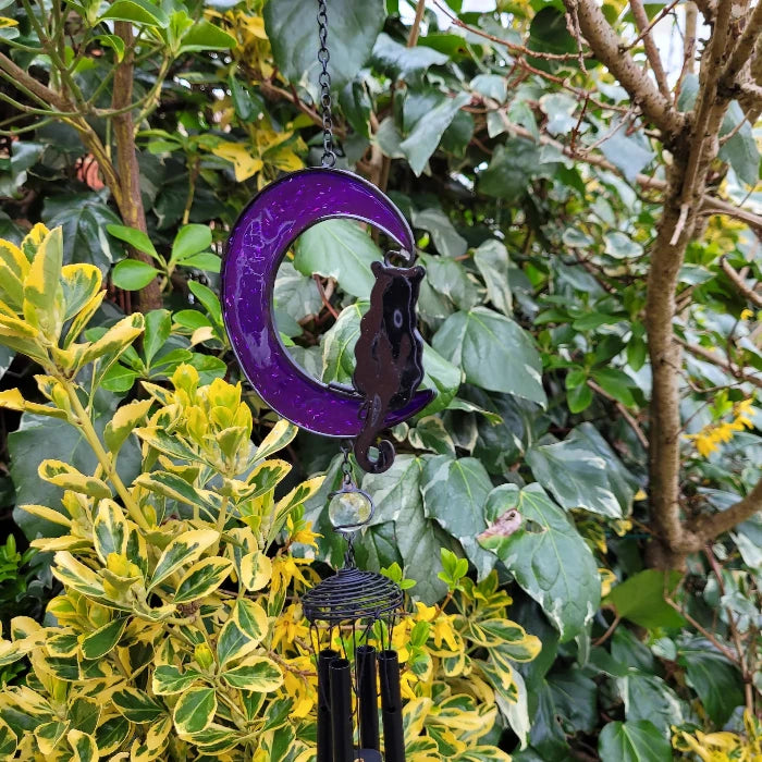 Black Cat In Purple Moon Windchime