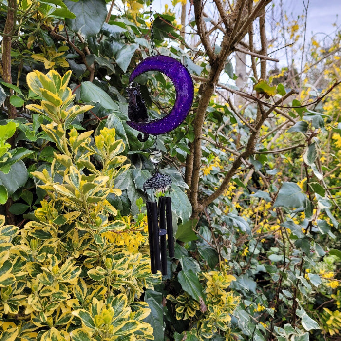 Black Cat In Purple Moon Windchime