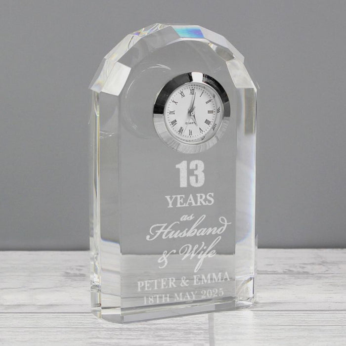 Engraved 13th Wedding Anniversary Crystal Clock