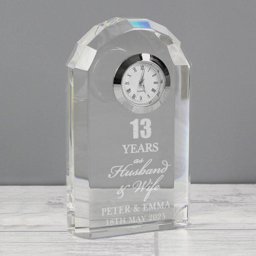 Engraved 13th Wedding Anniversary Crystal Clock