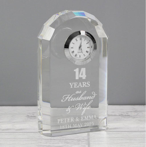Engraved 14th Wedding Anniversary Crystal Clock